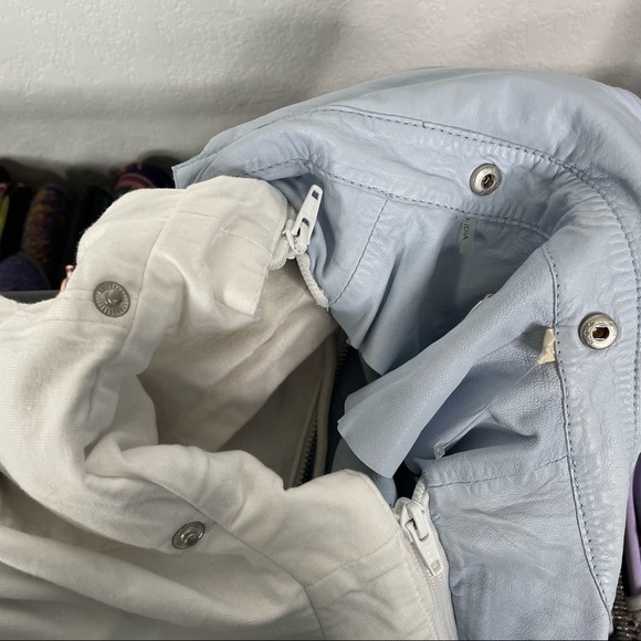 C’est Fini Pastel Powder Blue Leather Moto Jacket - Picture 8 of 9